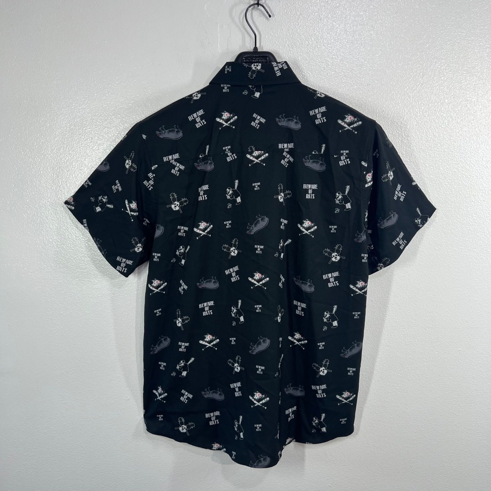 Dixxon Flannel Co Mens Large "Beware" Short Sleeve Party Shirt Black Anti-Rat